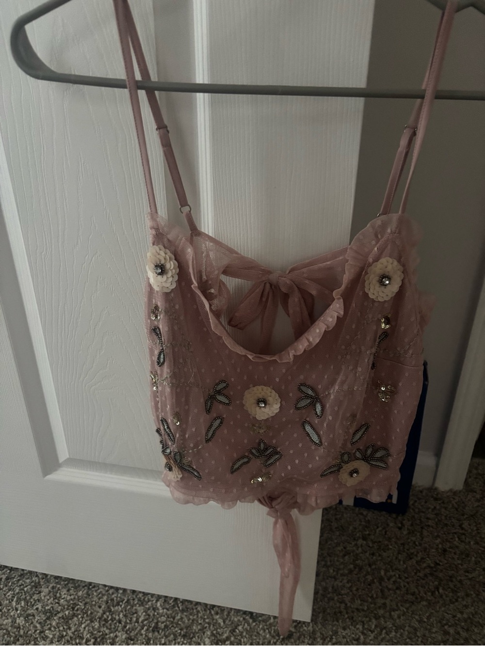 H&M Pink Embellished Floral Tie-Back Tank Top - Picture 1 of 2